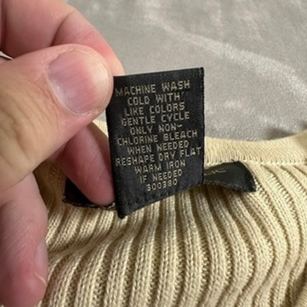 Vintage Banana Republic V-Neck Sweater Mens Ribbed Knit 100% Cotton Large Beige - Picture 5 of 7